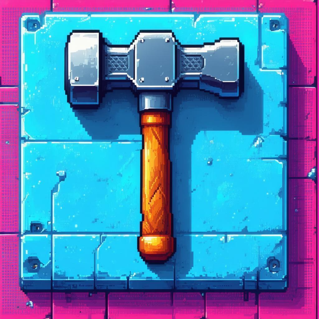 Retro Pixel Hammer in Vibrant Blocks