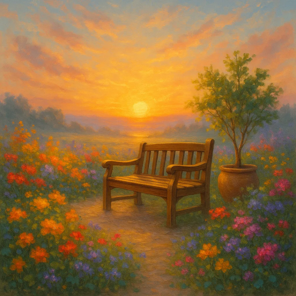 Tranquil Sunrise Setting with a Comfortable Bench