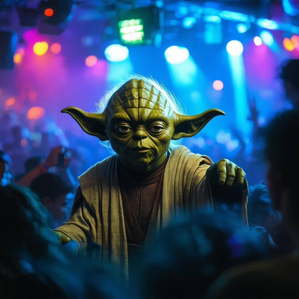 Yoda Raving in an Ibiza Nightclub