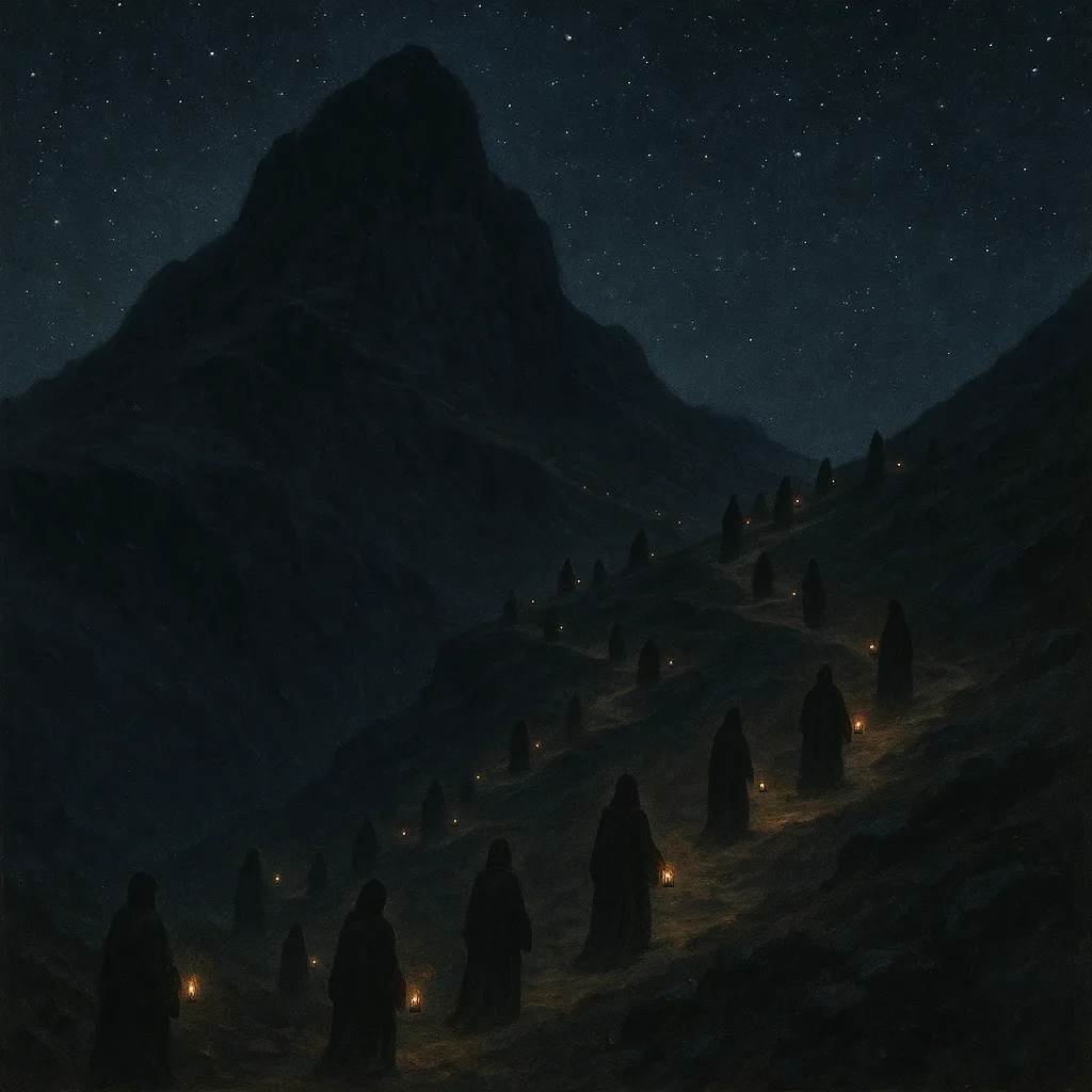 Scattered Procession of Robed Figures