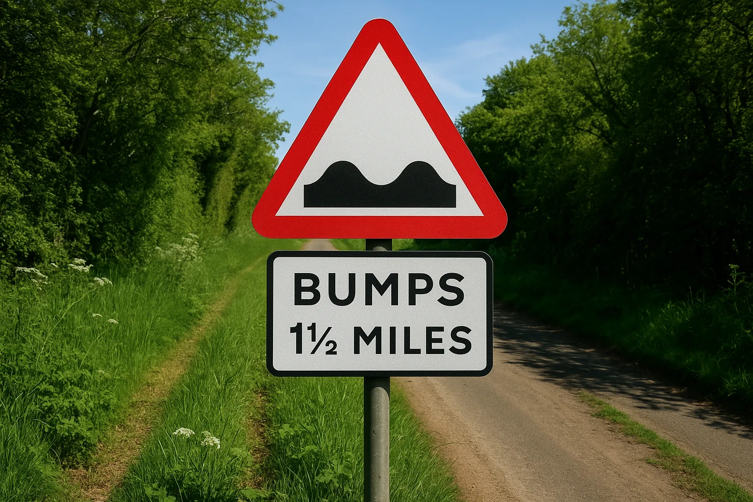 Warning Sign Indicating Bumps for 1½ Miles Along