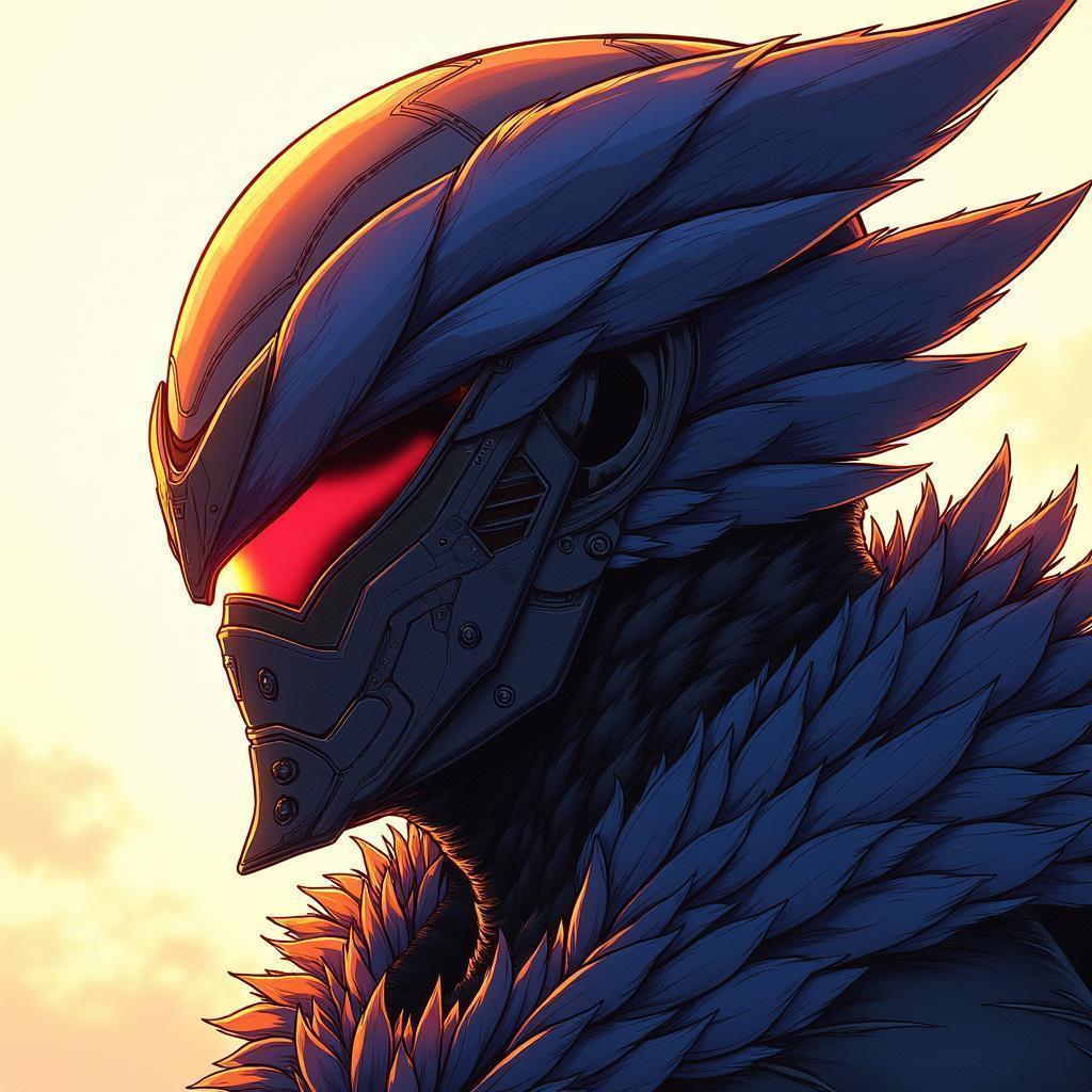 Raven Themed Helmet in Vibrant Manga Detail