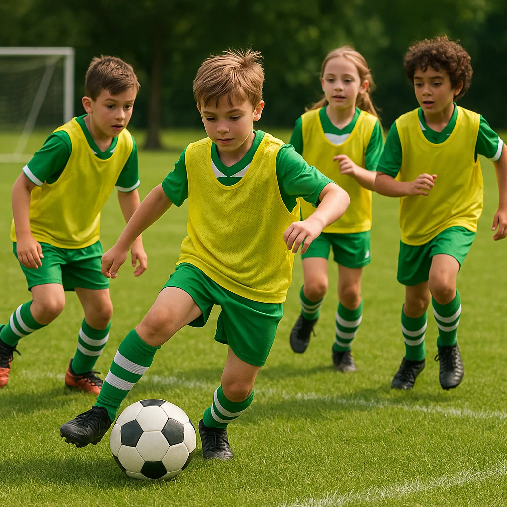 Children in Green-striped Soccer Uniforms