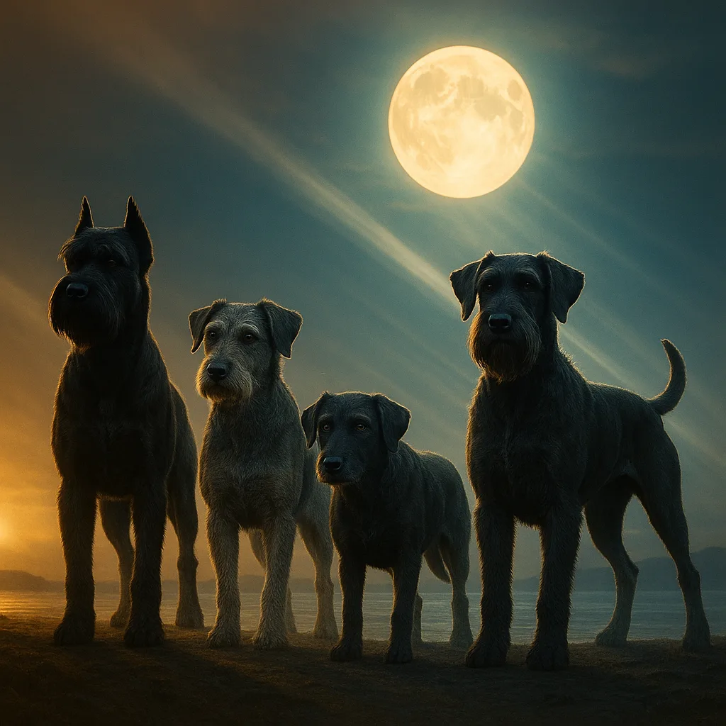 Five Distinct Giant Schnauzers Are Artfully Arranged to Create