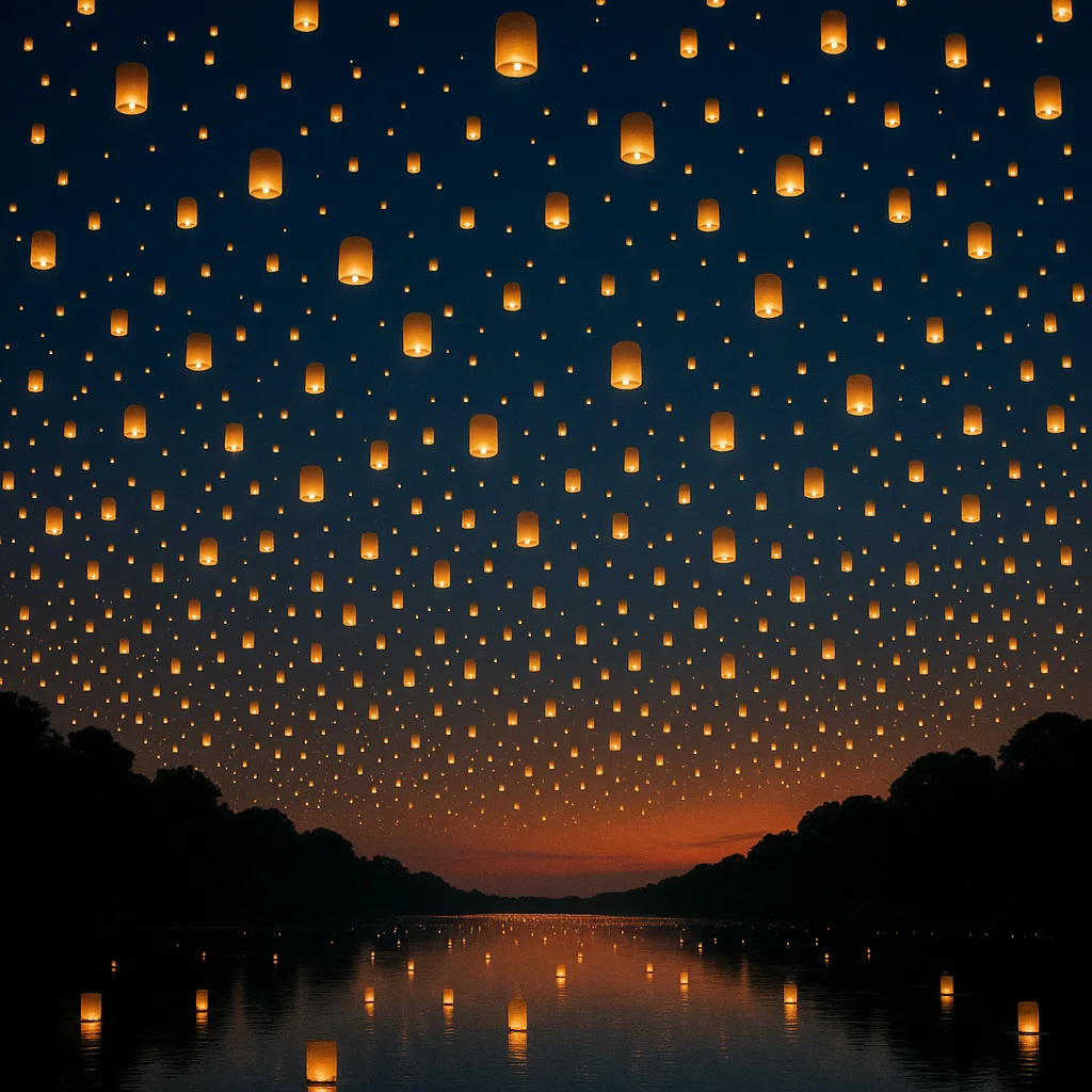 Thousands of Glowing Paper Lanterns Ascend into the Twilight Sky