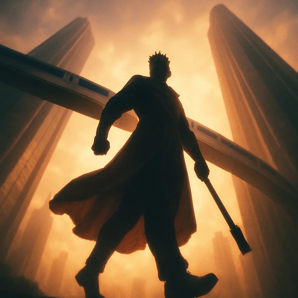 Towering Ruler Figure Strides with Purpose