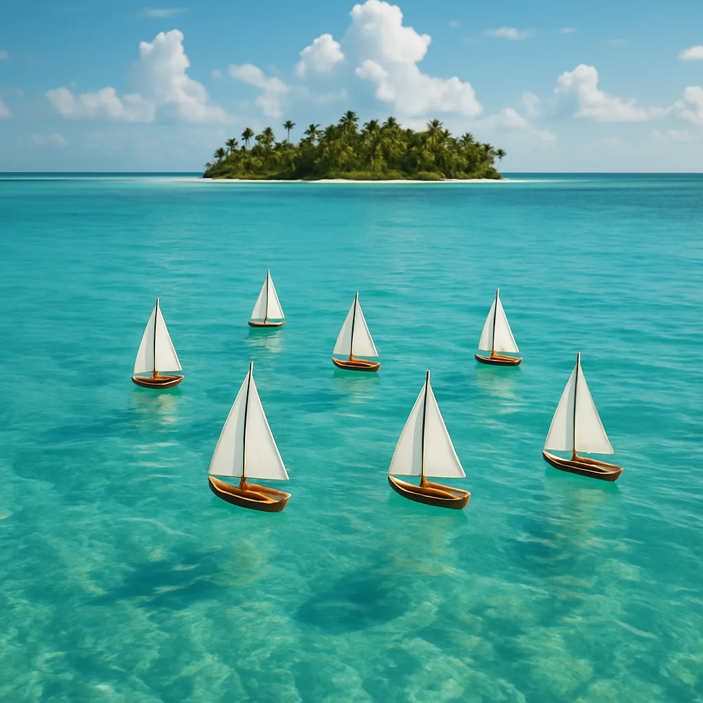 Handful of Miniature Sailboats Glides Across an Expansive