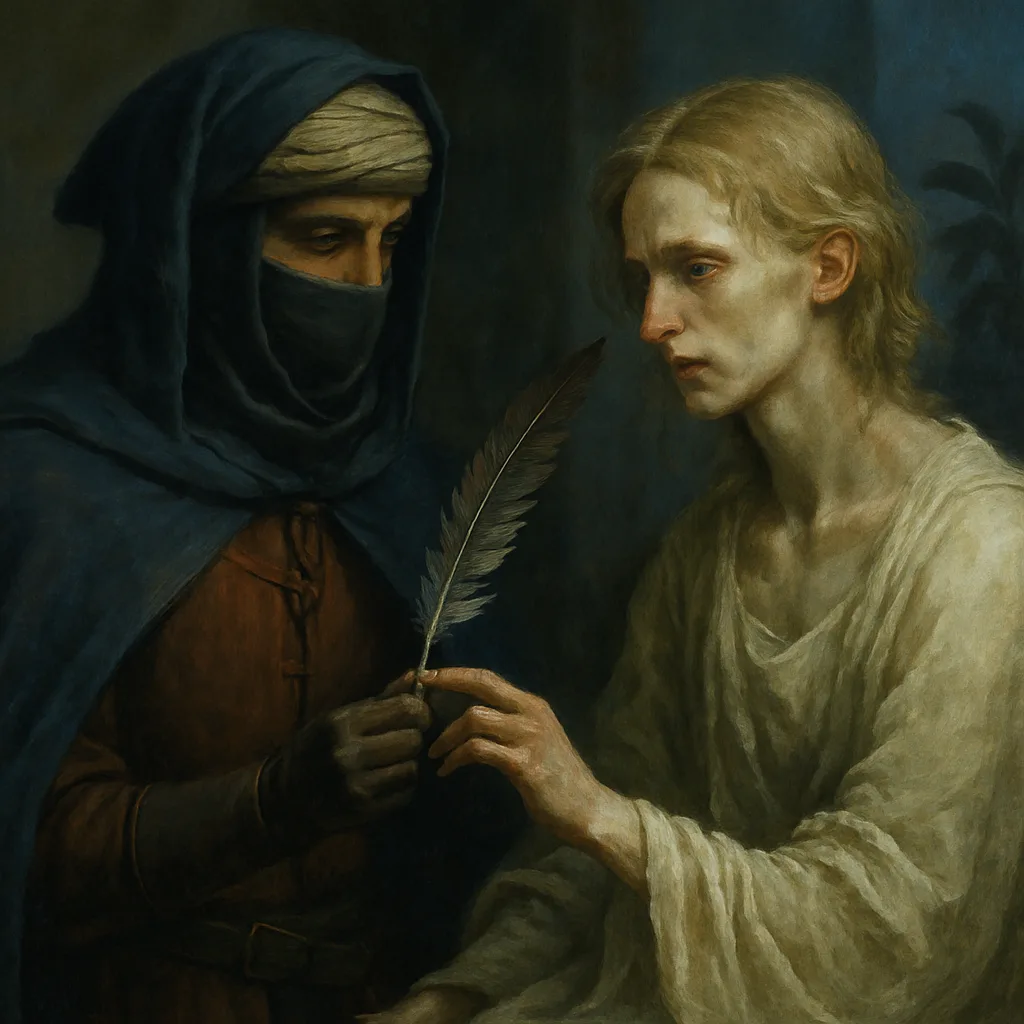 Veiled North African Detective in Medieval Attire Gently Offers