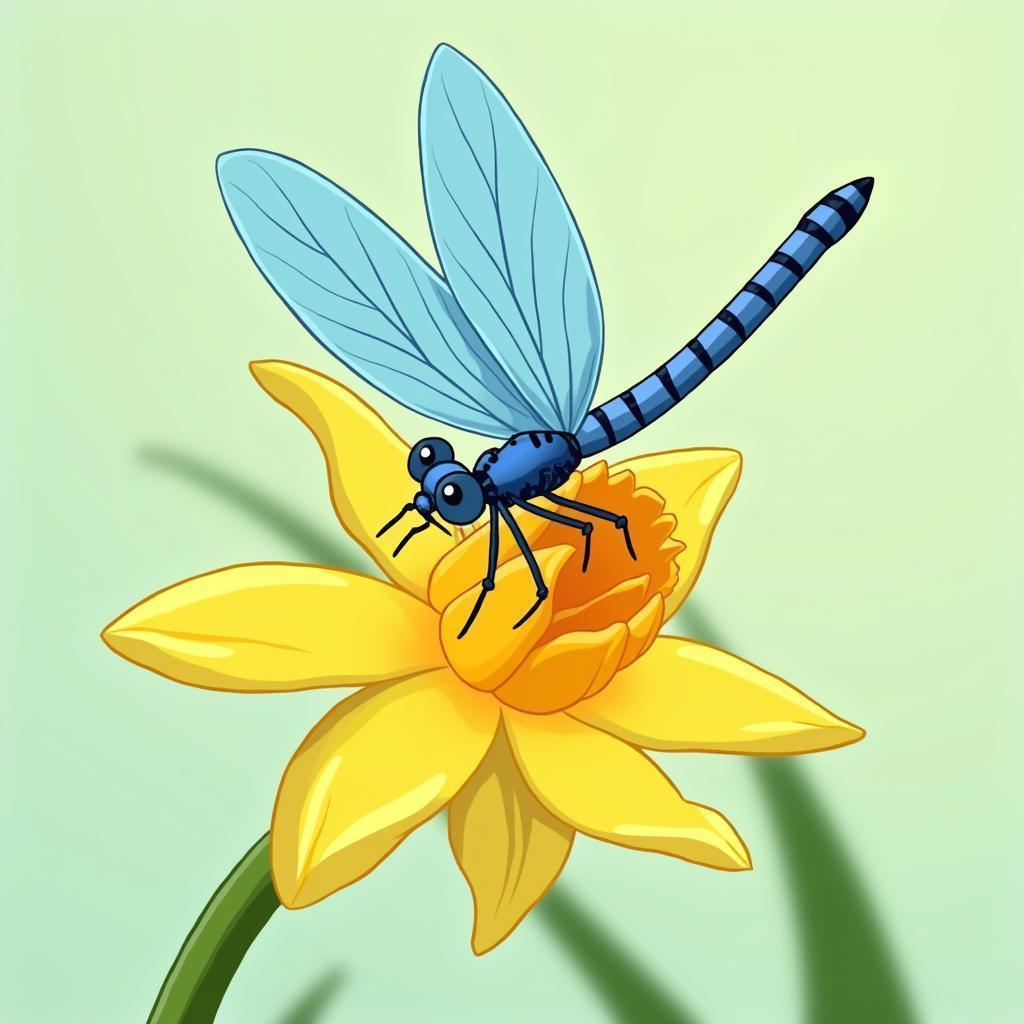 Blue Dragonfly Resting on a Daffodil