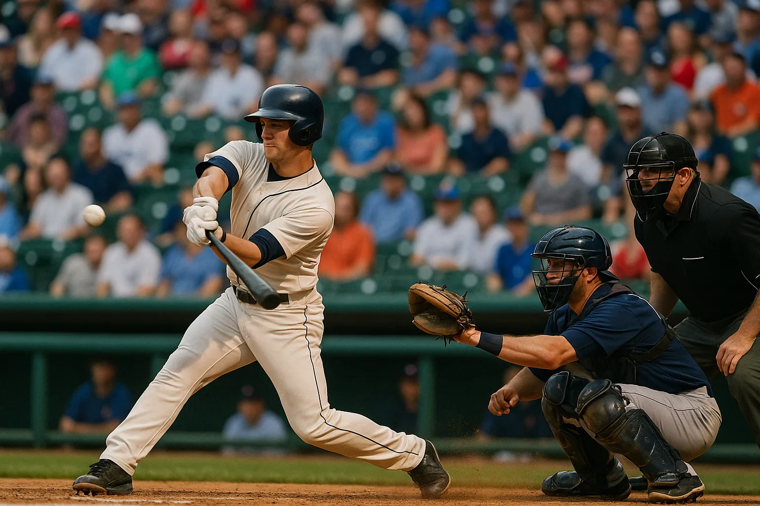 Baseball Player Swings at a Pitch During a Game