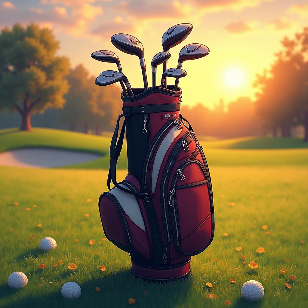 Golf Bag Glowing in Painterly Sunset