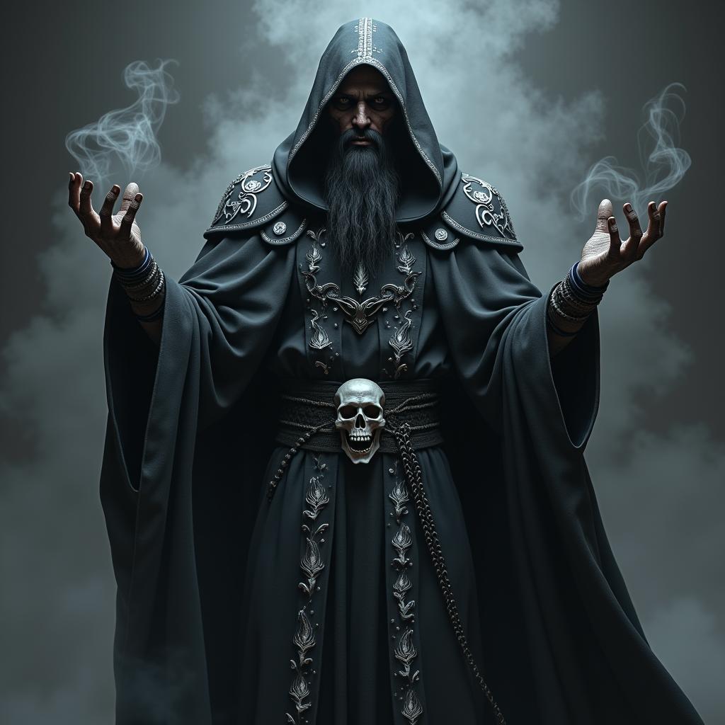 Necromancer Priest Robed in Obsidian and Skulls