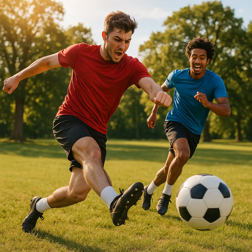 Group of Lively Young Males Enthusiastically Playing Soccer
