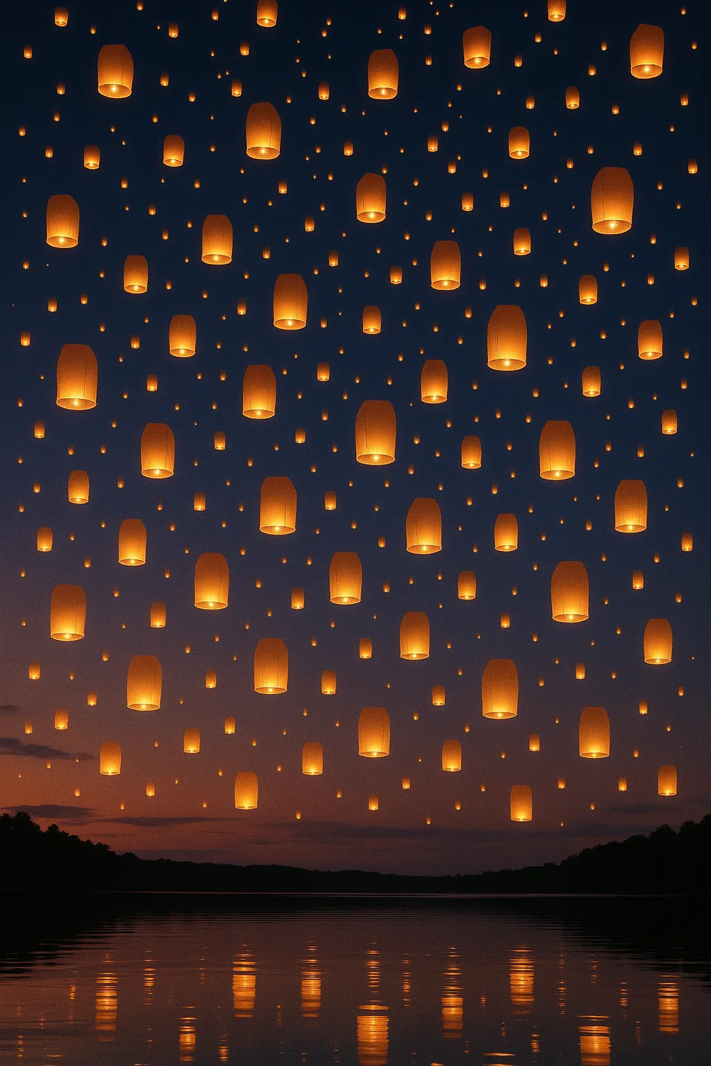 Hundreds of Glowing Paper Lanterns Drift Serenely Upwards