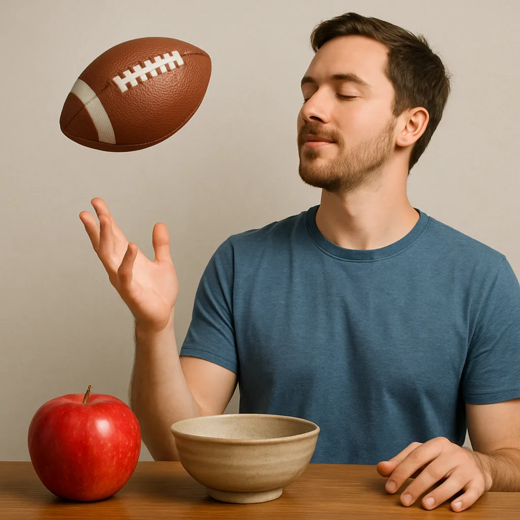 Man Is Throwing a Football Up into the Air
