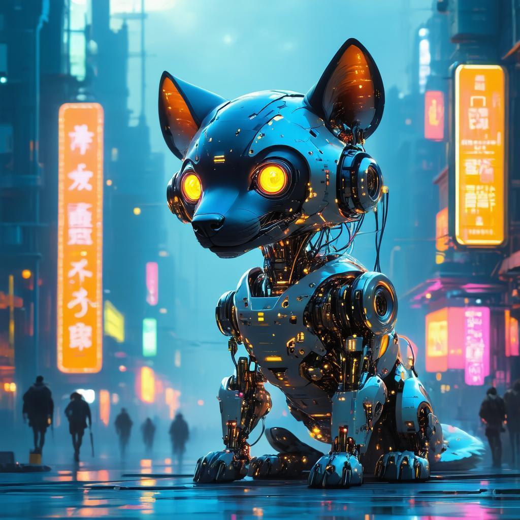 Cybernetic Robot Hyena in Neon Streets
