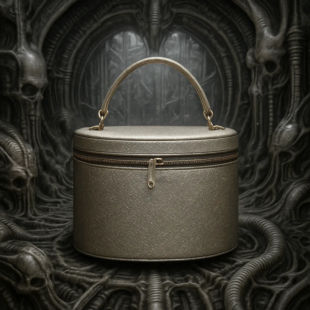 Single Cylindrical Drum-shaped Purse of Shimmering Metallic Lamé Commands