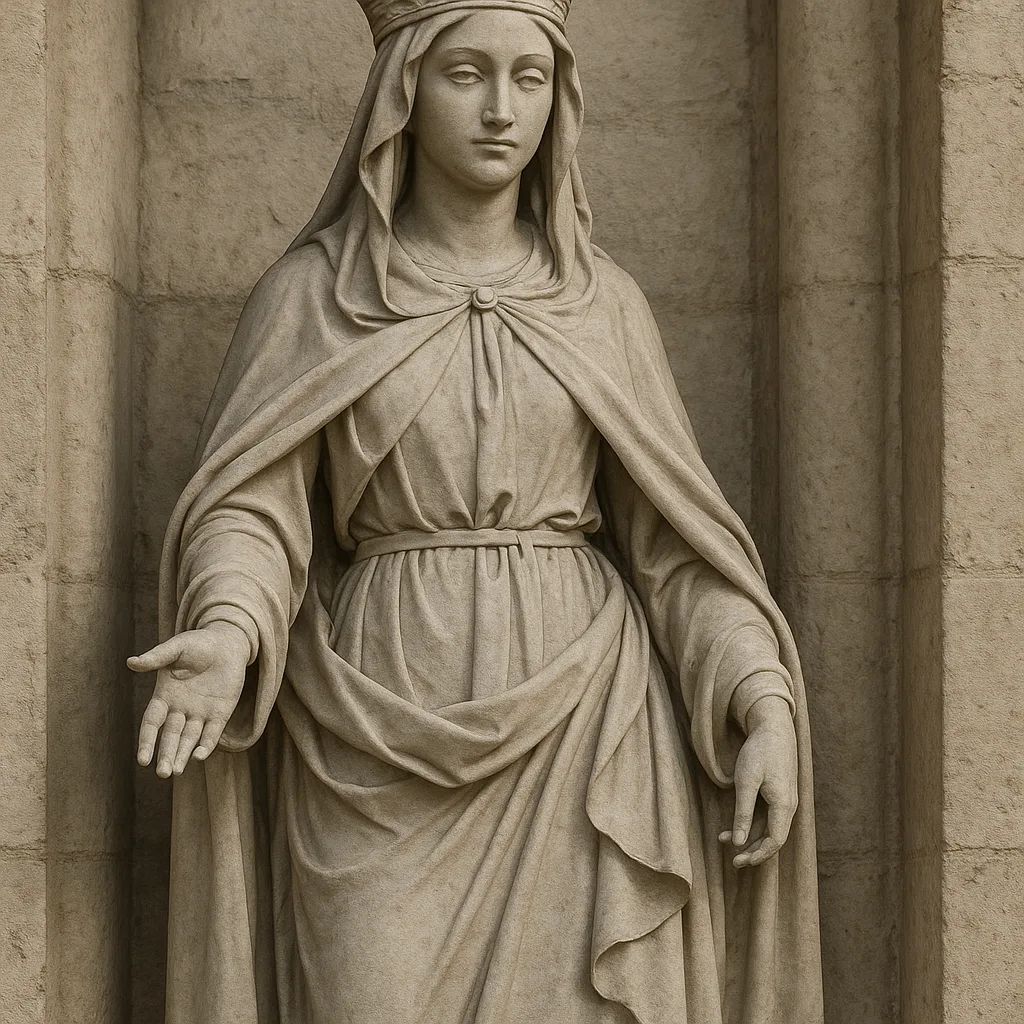Stone Statue of Sainte Isabelle De France Wearing a Crown