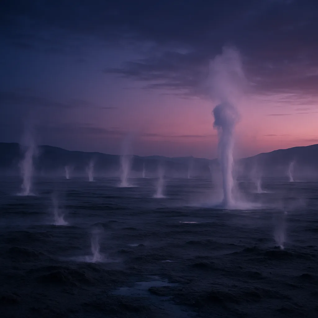 Numerous Faint Geysers Erupt Intermittently Across a Desolate