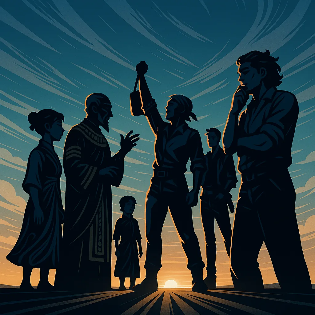 Five Towering Figures Engage in Animated Conversation