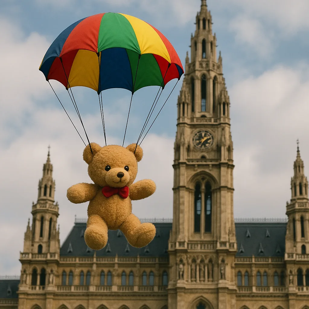Stuffed Toy with a Colorful Parachute Is Seen