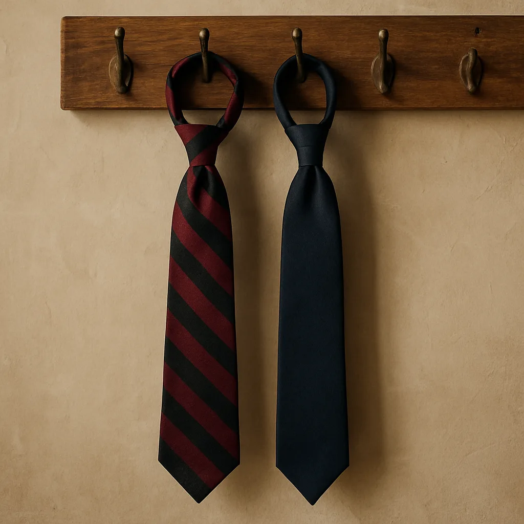 Realistic Image Showing Two Neckties Draped Together on a Wooden