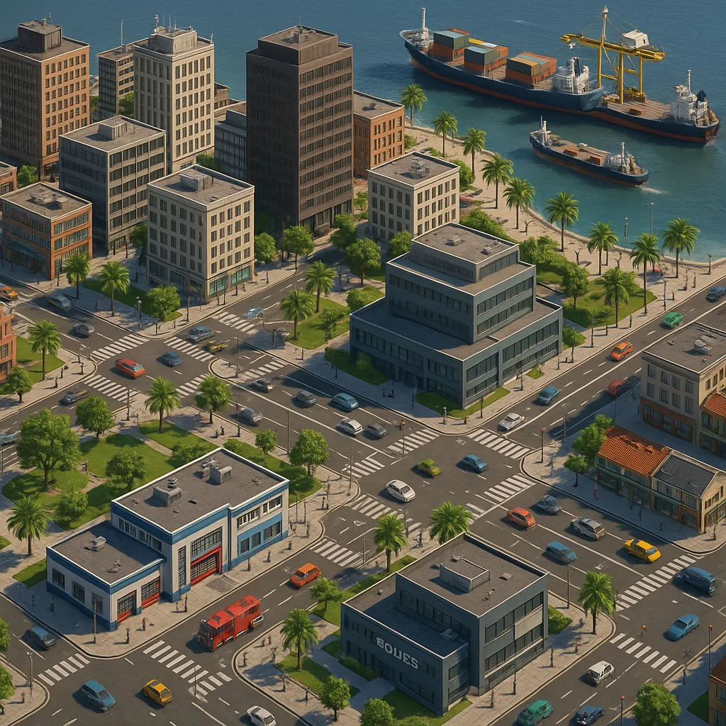 Ultra-realistic 3D Depiction of a Coastal Island City for Use