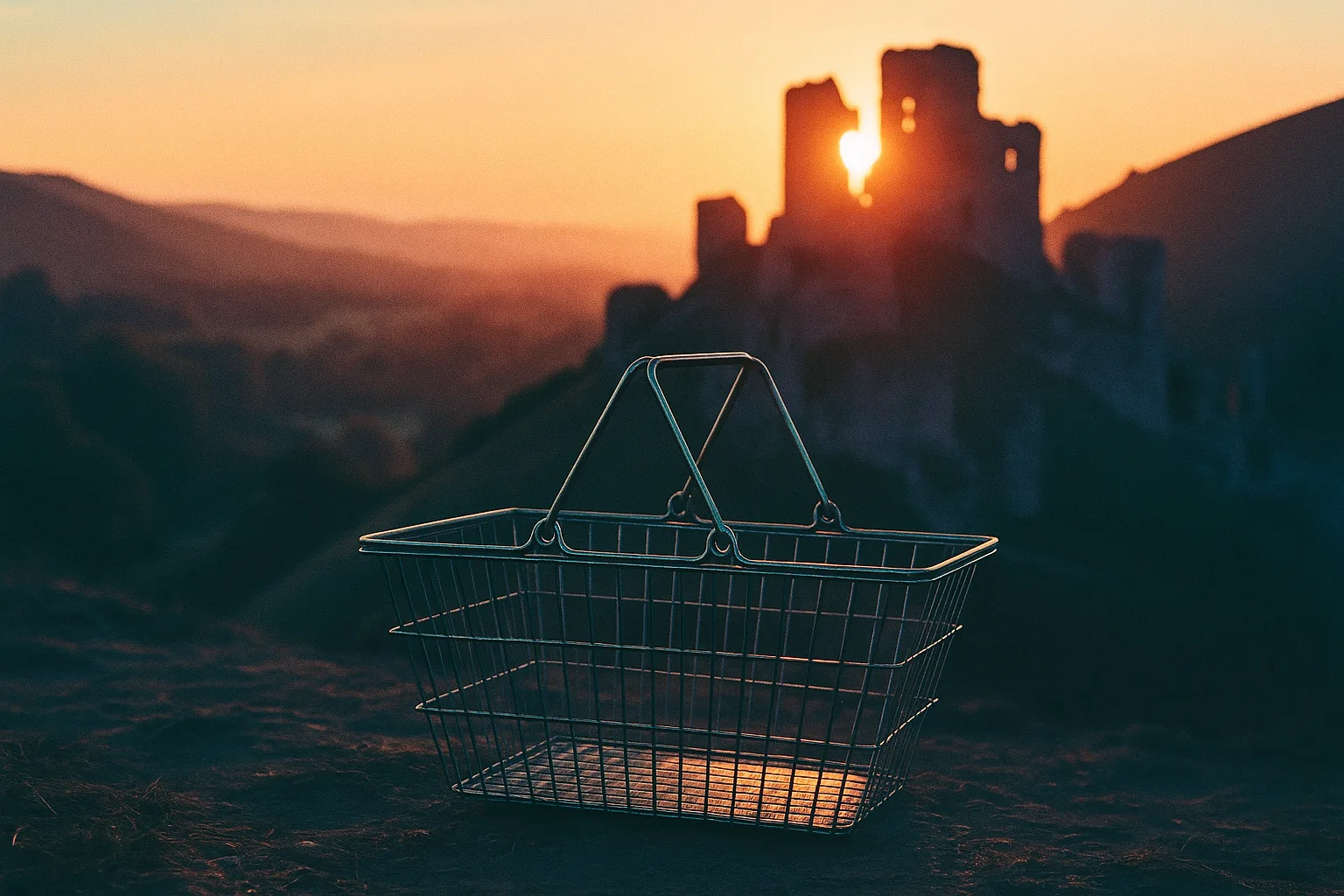 Medieval Castle Ruins on a Hilltop Overlooking a Valley