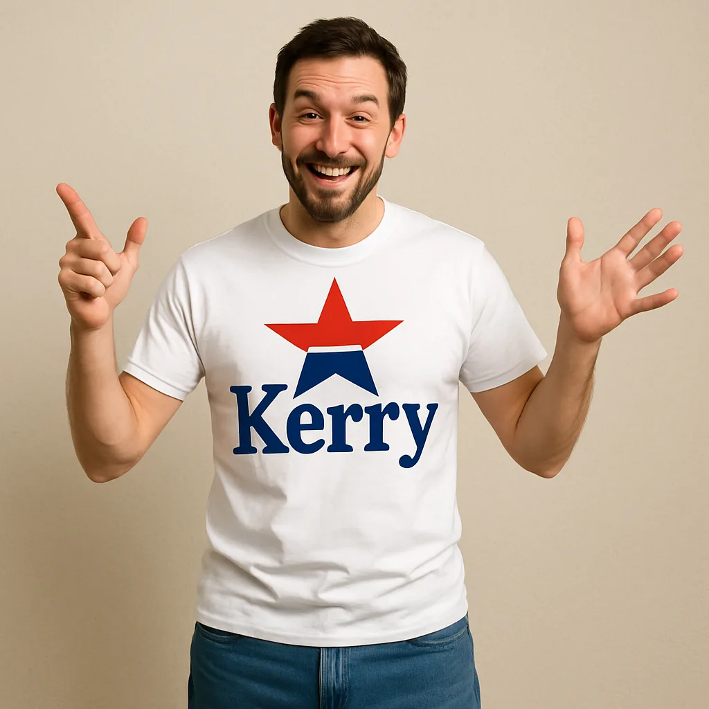 Person Wearing a White "Kerry" T-shirt