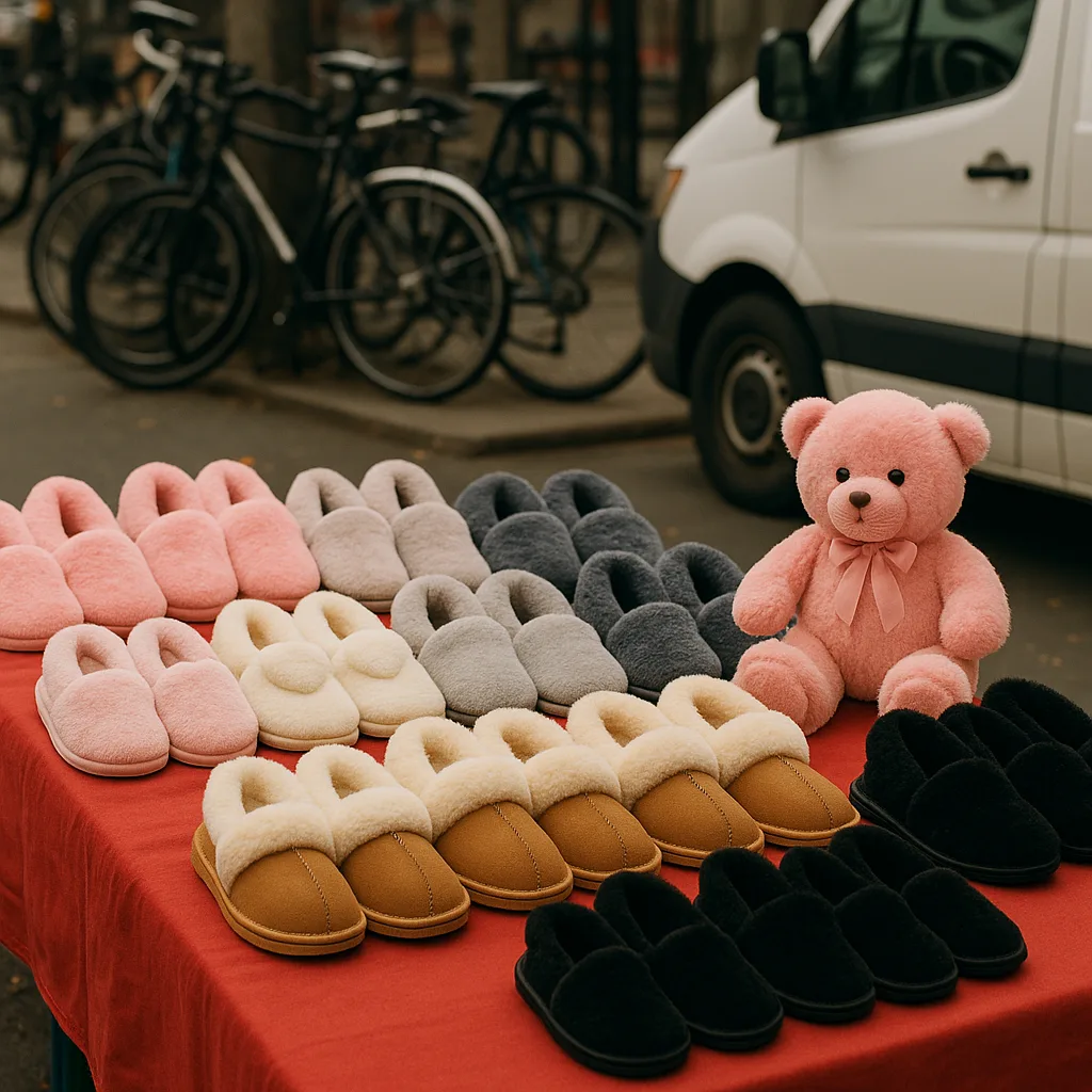 Market Stall Displaying Soft Slippers