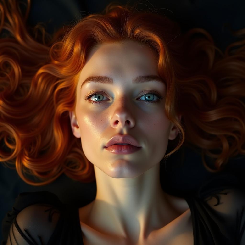 Red Curled Beauty Gazing From Above