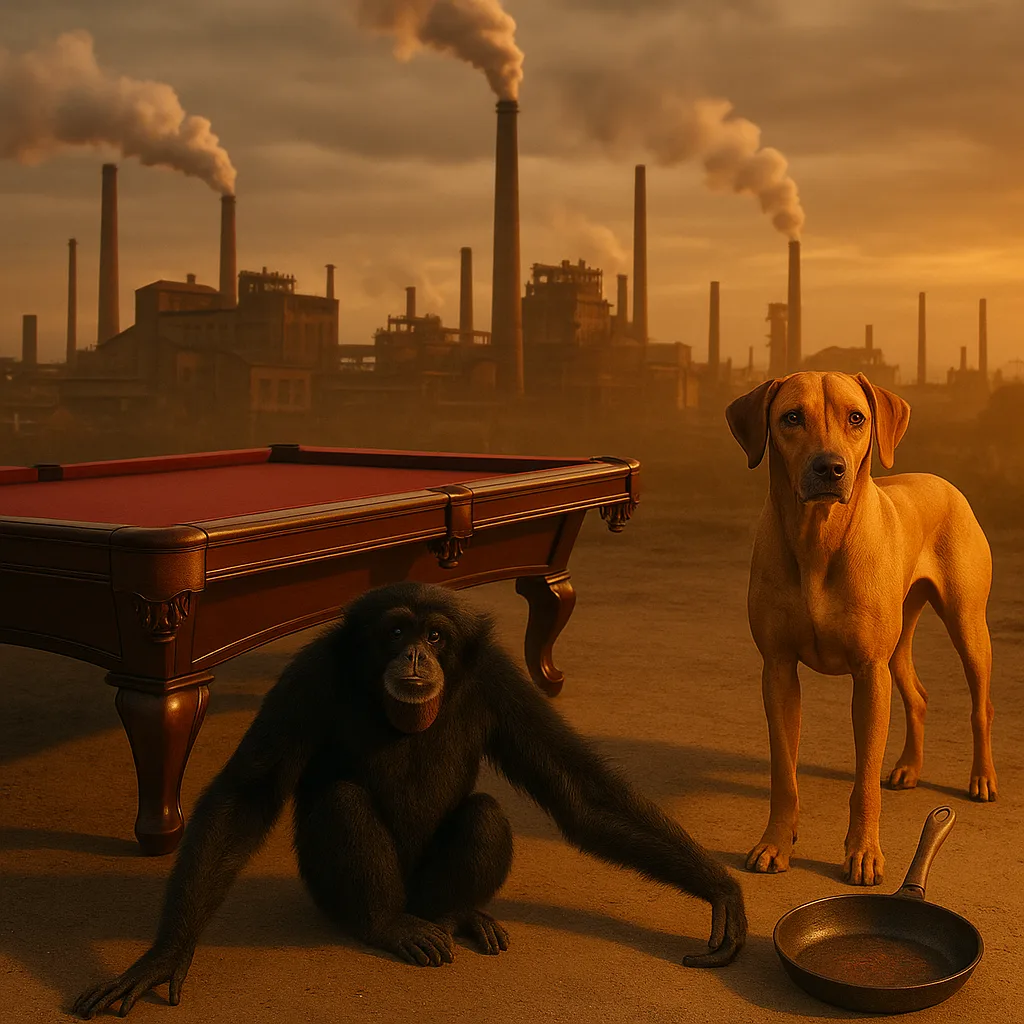Against a Backdrop of Gritty Factories with Billowing Smokestacks