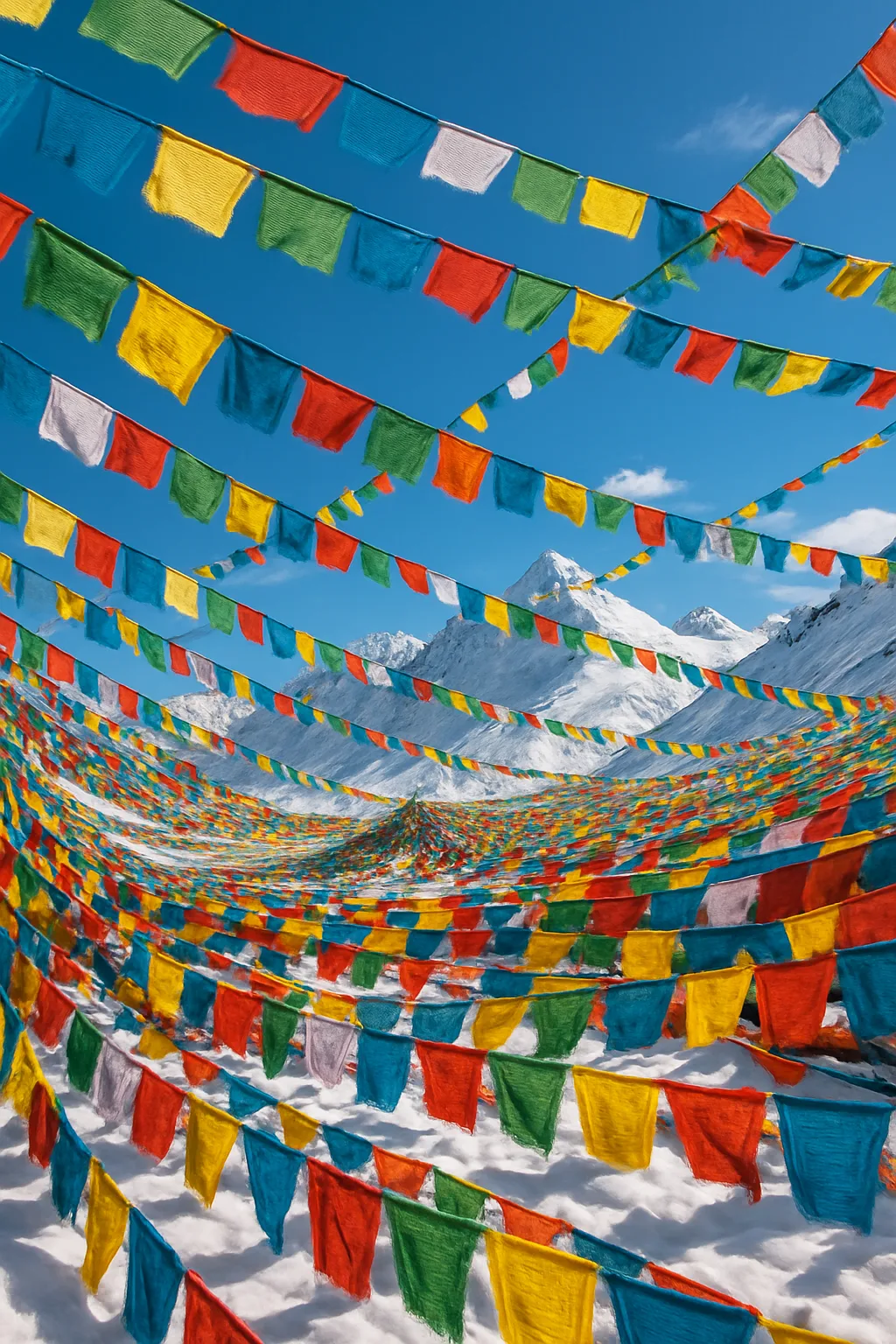 Vibrant Tapestry of Countless Colorful Prayer Flags Flutters