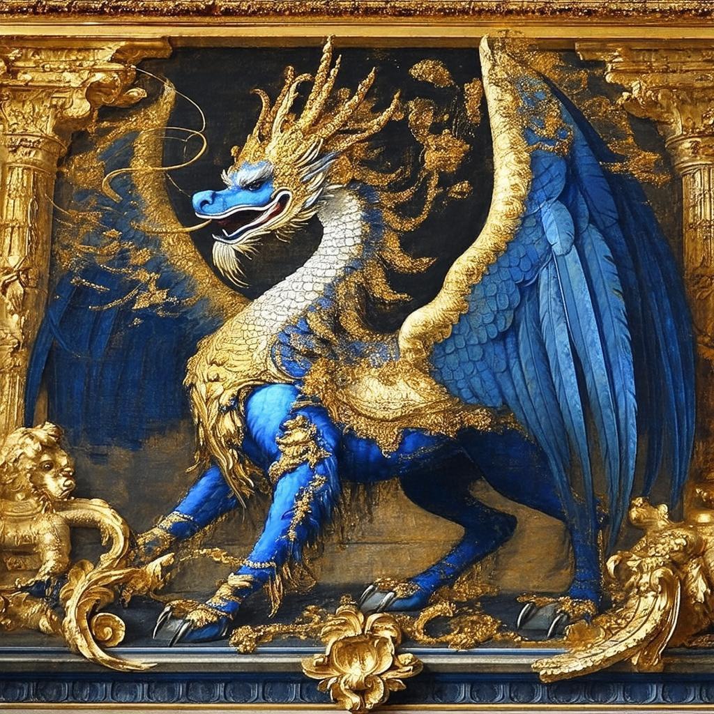 Baroque Creature Framed in Gold and Blue