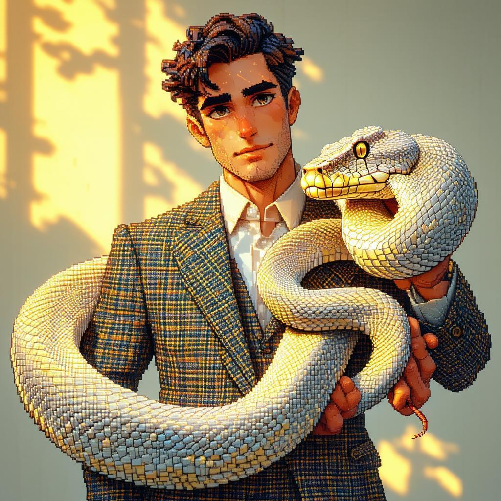 Pixel Gentleman in Tweed Holding a Viper