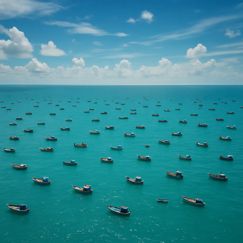 Numerous Tiny Fishing Boats