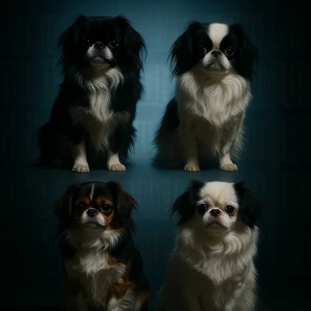 Four Diverse Japanese Spaniels in a Geometric Flat Lay