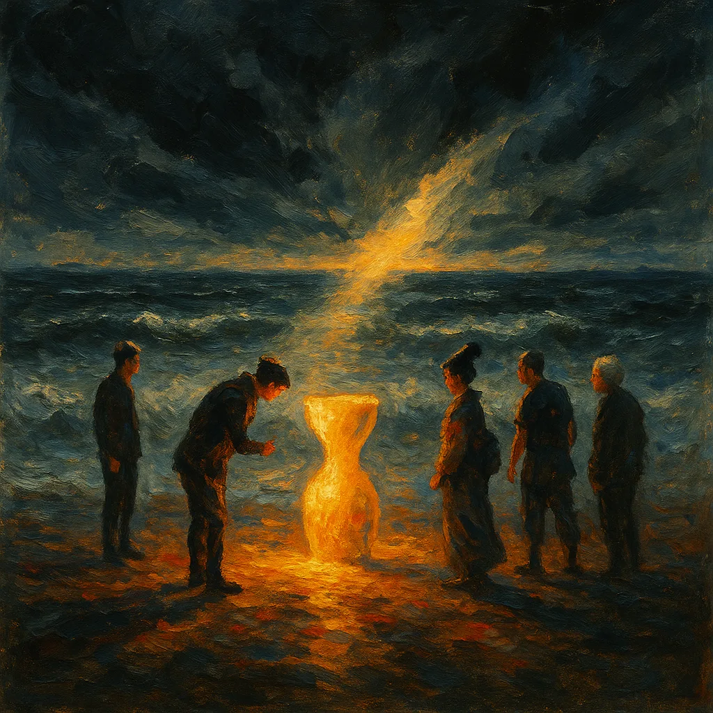 Centered Against a Vast Stormy Sea Churning with Dark Clouds