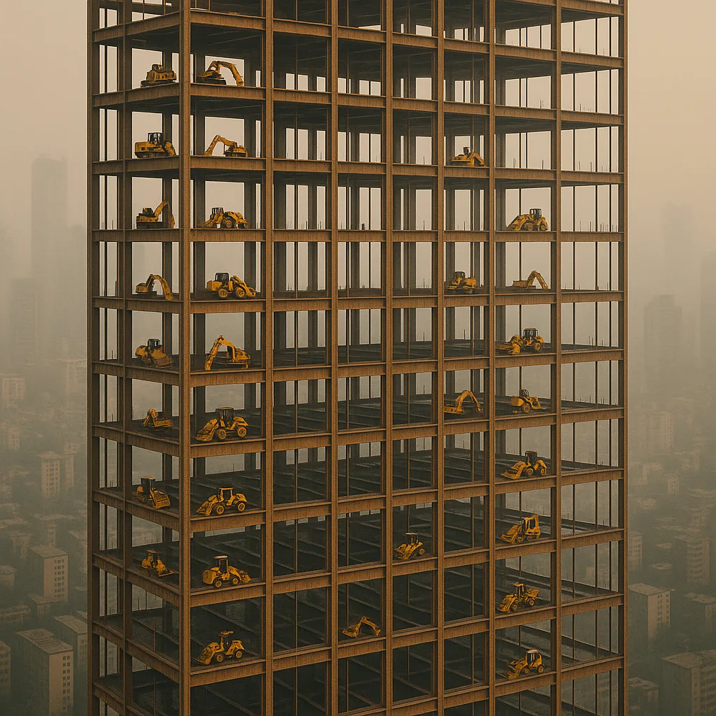 Multitude of Tiny Construction Vehicles Moves Methodically