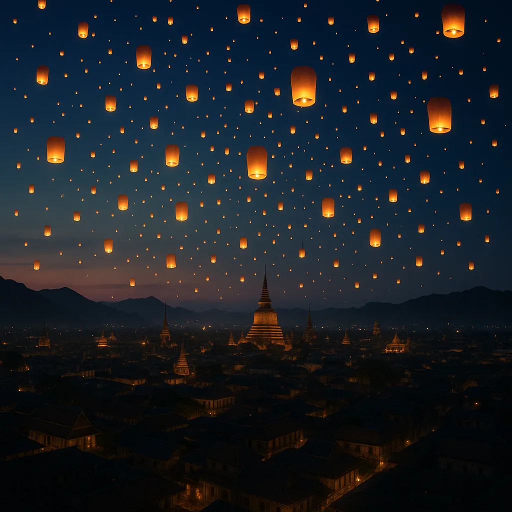 Thousands of Lanterns Ascend into the Twilight Sky