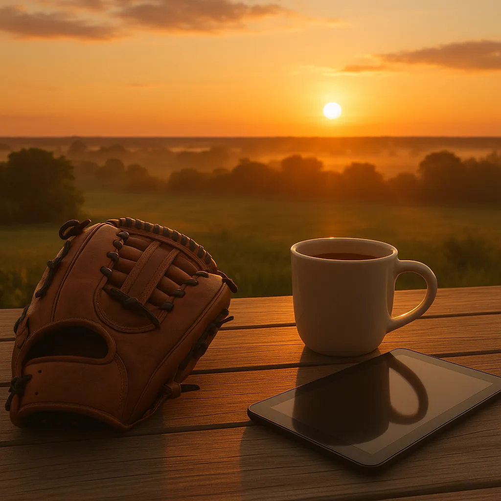 Picture a Tranquil Sunrise Setting Where a Baseball Glove