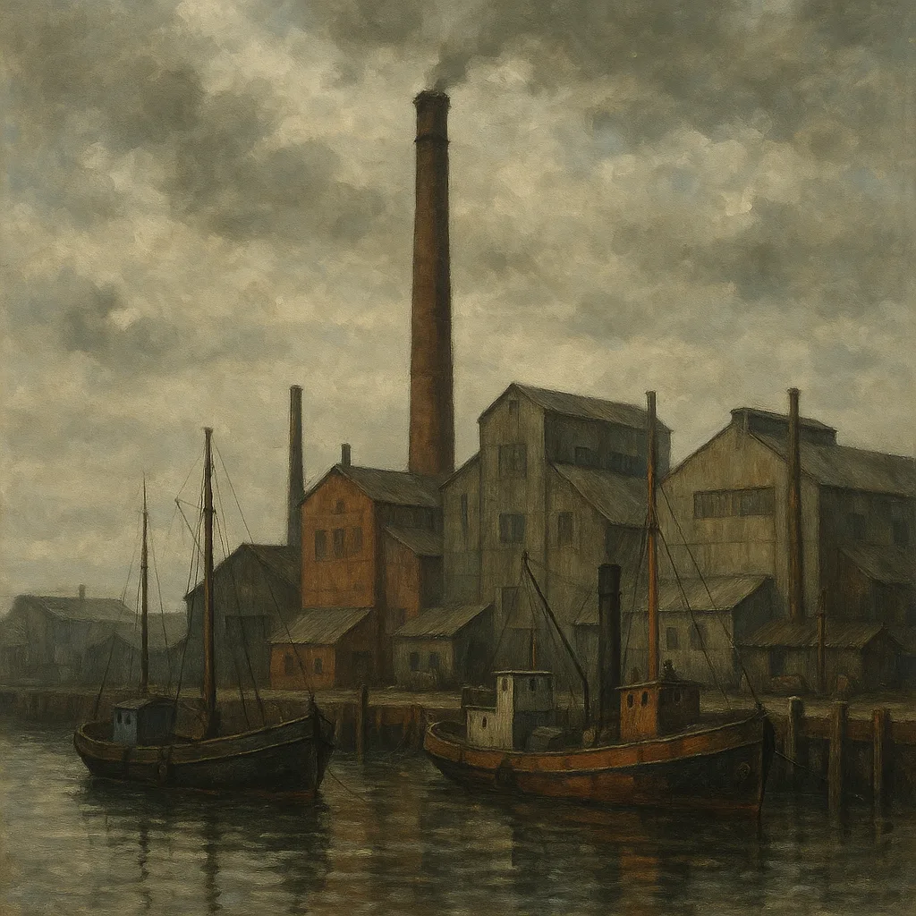 Harbor Scene with Industrial Buildings
