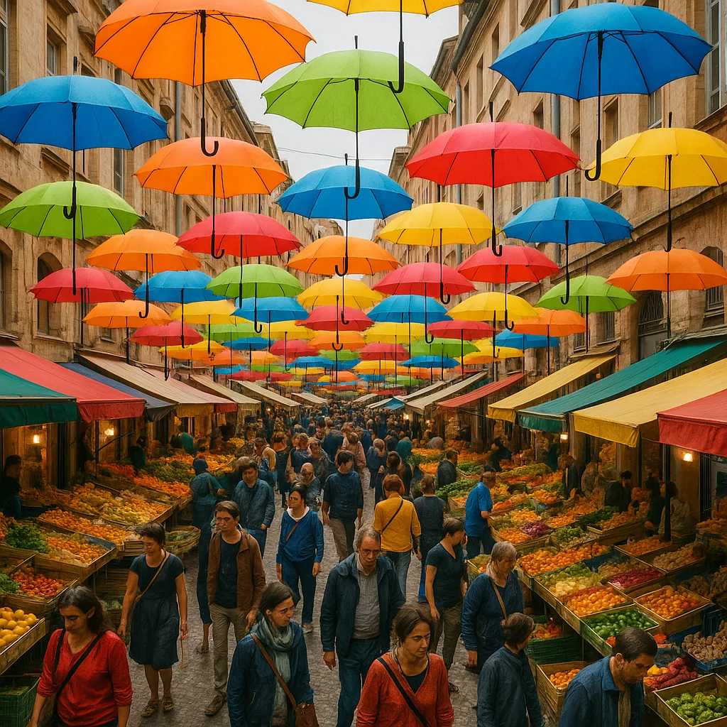 Myriad Colorful Umbrellas Create a Dense