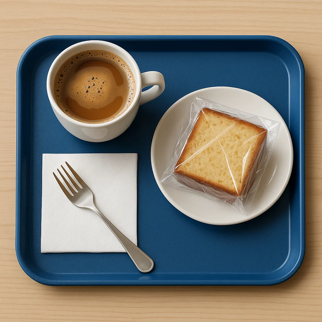 Blue Tray on a Table Holding a White Cup