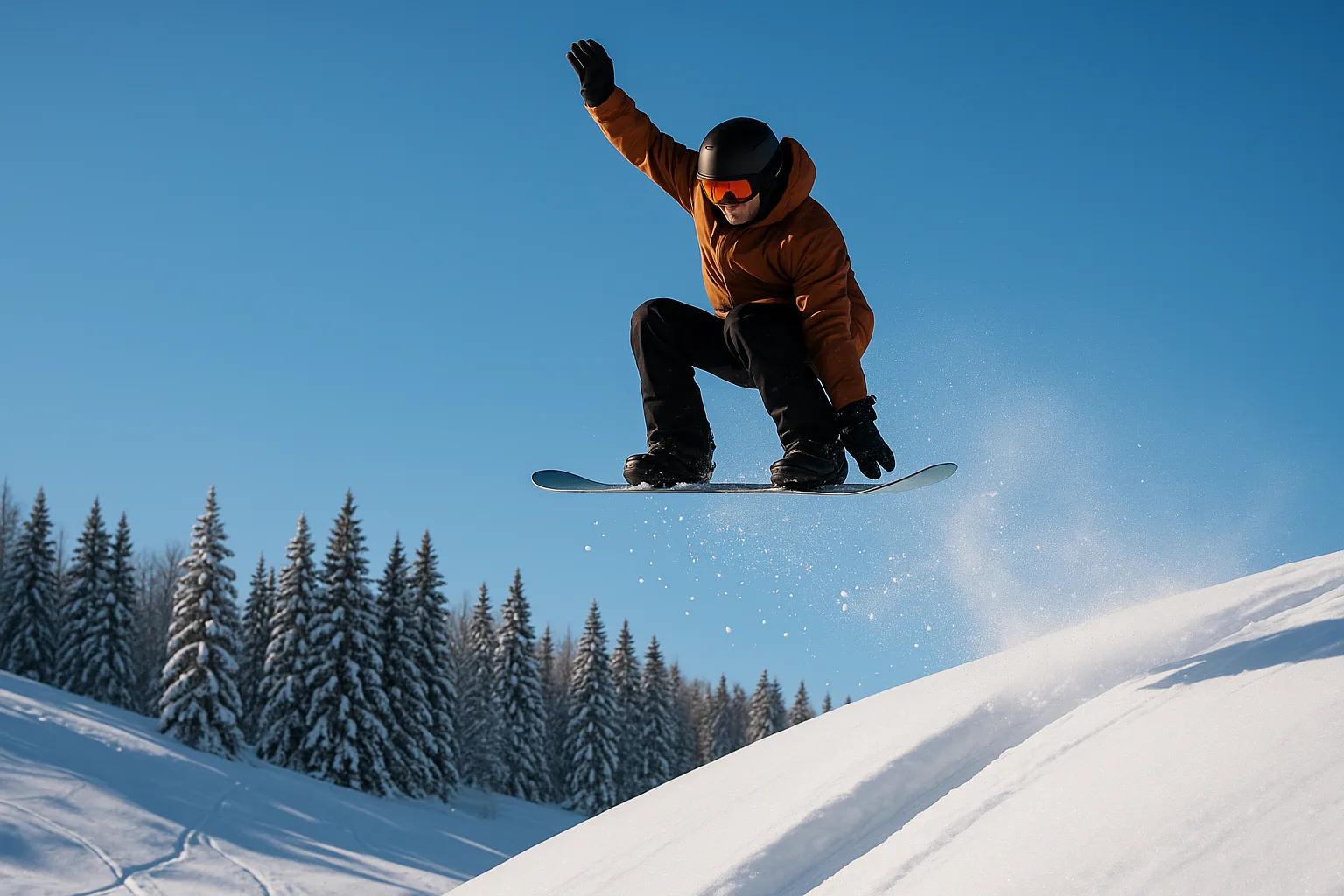 Snowboarder Performs a High Jump over a Snow-covered Slope