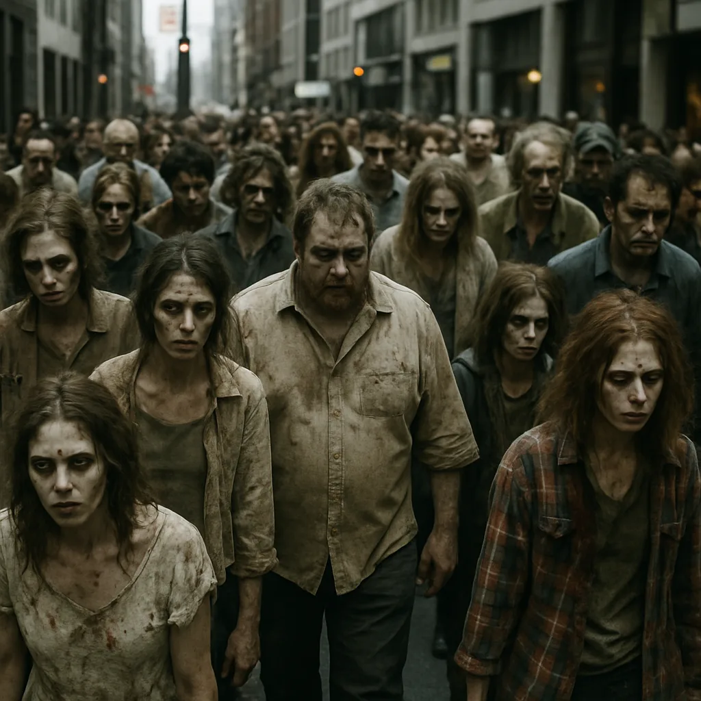 Group of Individuals Moving Slowly Along an Urban Pavement