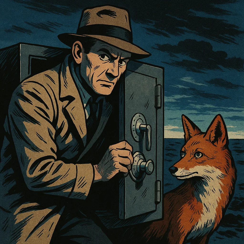 Retro-styled Figure with Keen Eyes Deftly Handles a Charcoal Safe