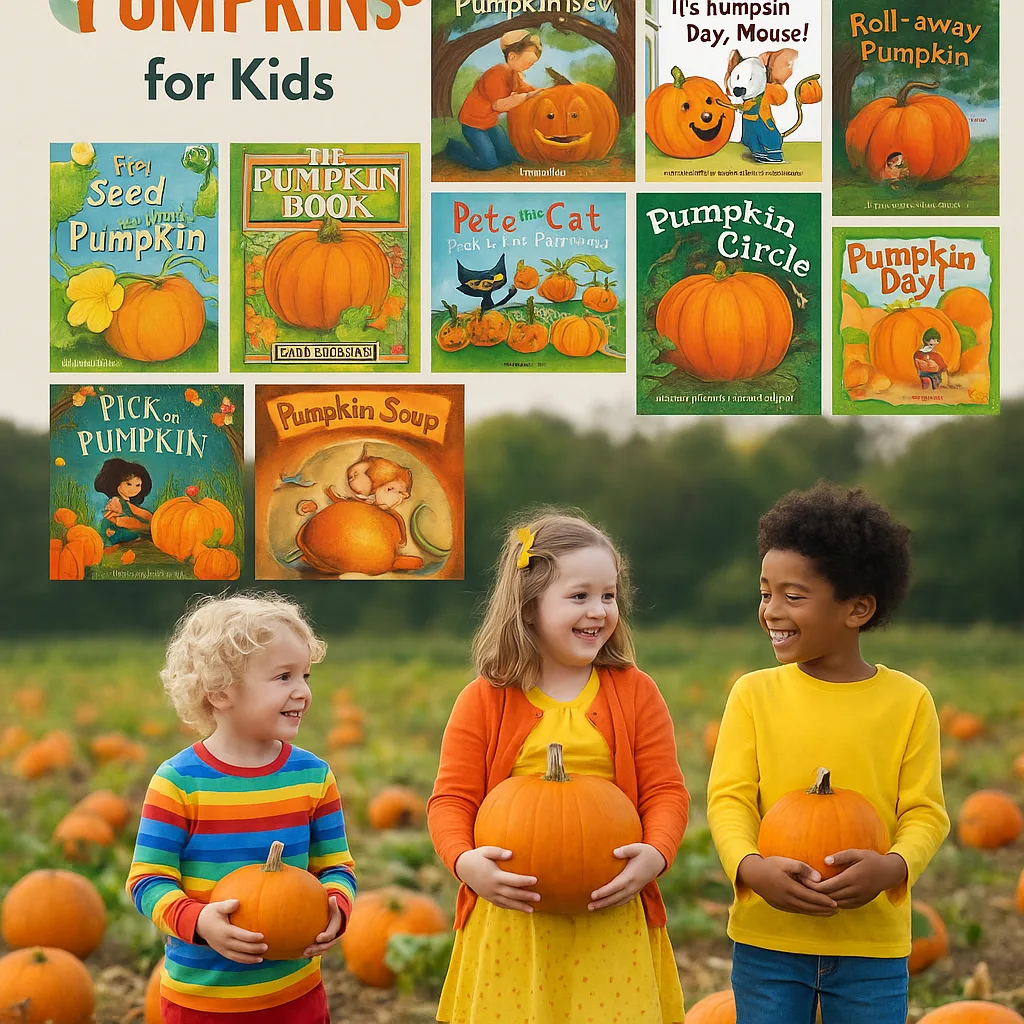 Collage Featuring "10 Books About Pumpkins for Kids"