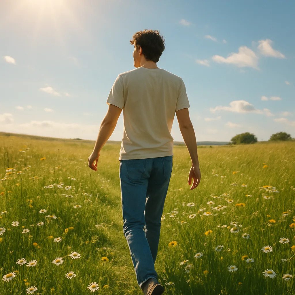 Person Walks Leisurely Across a Field