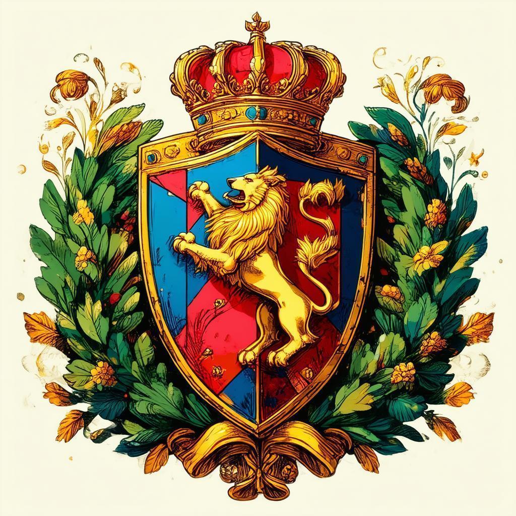 Golden Lion Coat of Arms in Wreath